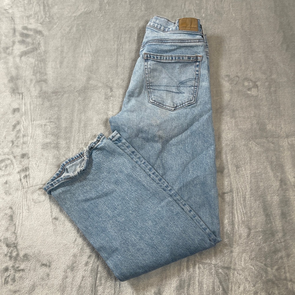 American Eagle Jeans Size 0 Regular Stovepipe High Rise Straight Leg Light Wash - Picture 7 of 8